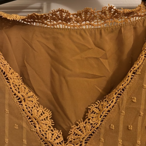 Women's Lace Splicing V-Neck Swiss Dot Top Casual Solid Short Sleeve Tees Tops​ - Picture 4 of 4